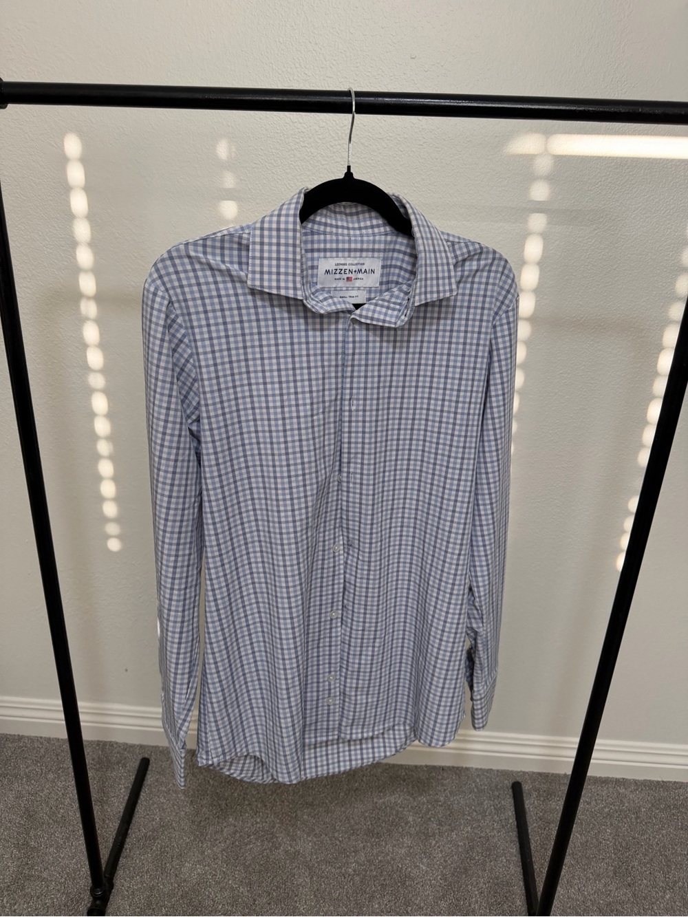 Mizzen+Main Light Blue and White Check Button-Down Shirt